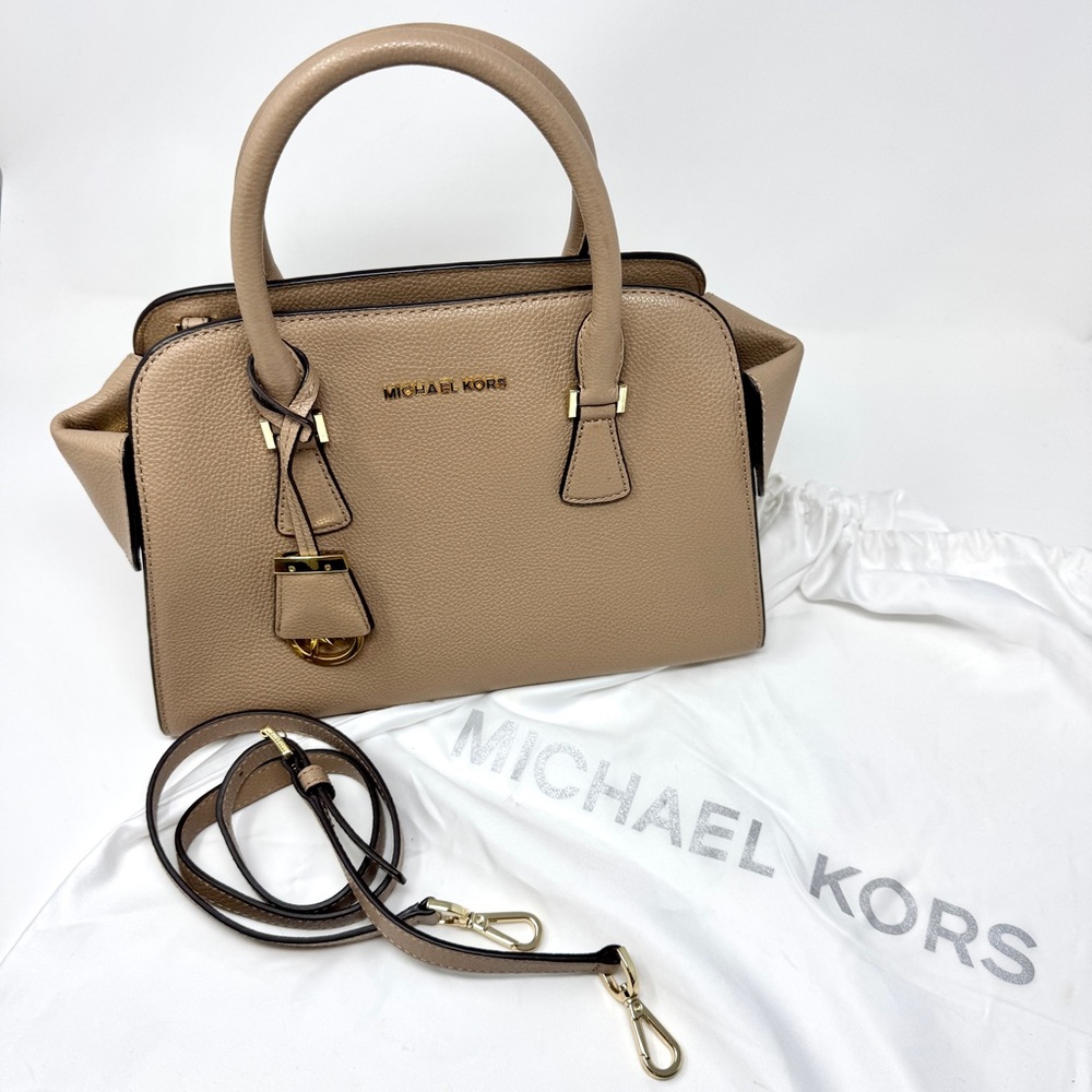 Michael Kors Tan Harper Medium Satchel Pebble Leather Bag